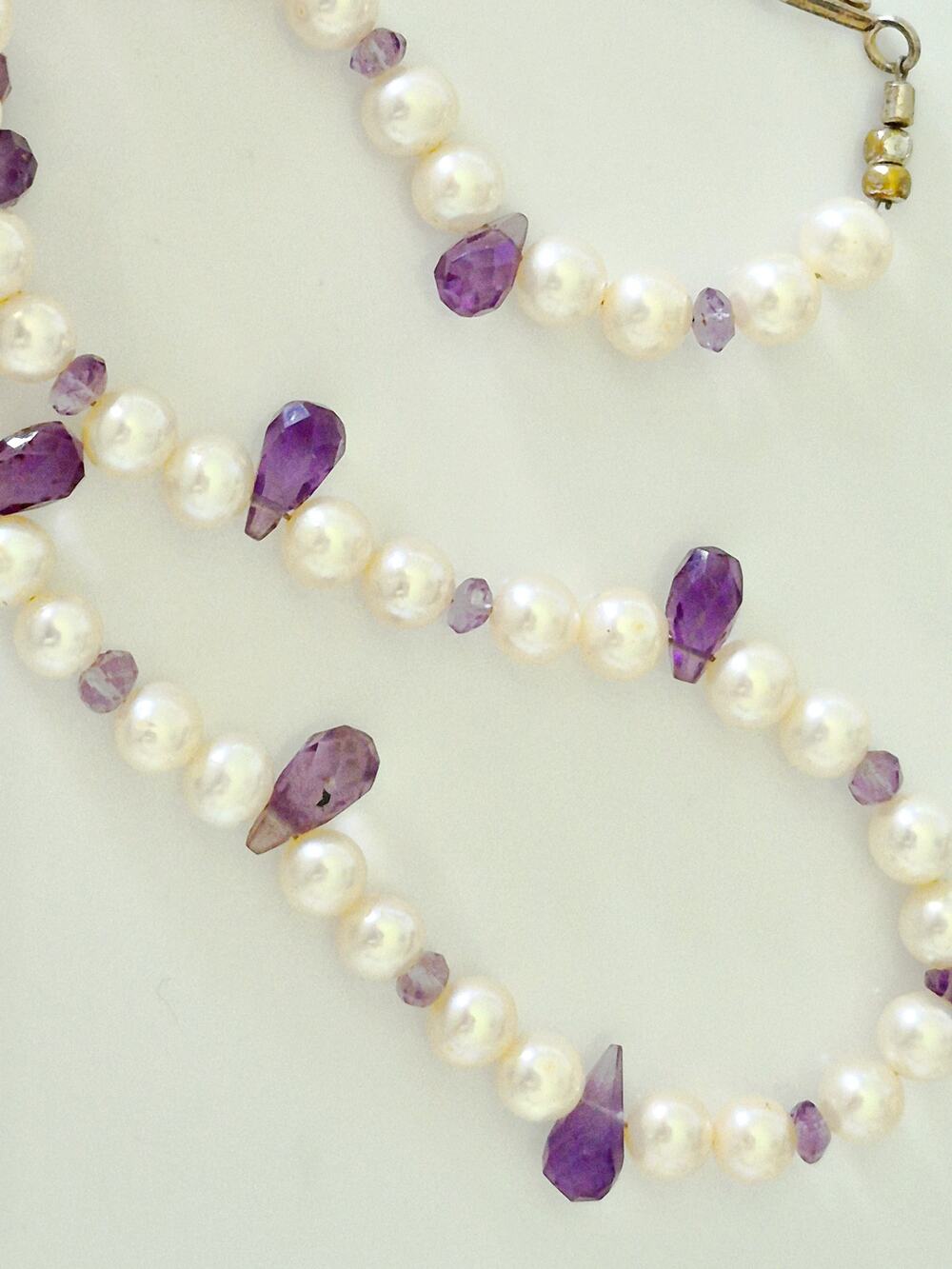 Vintage Hand-crafted Cultured Pearl and Amethyst Briolette Bead Necklace
